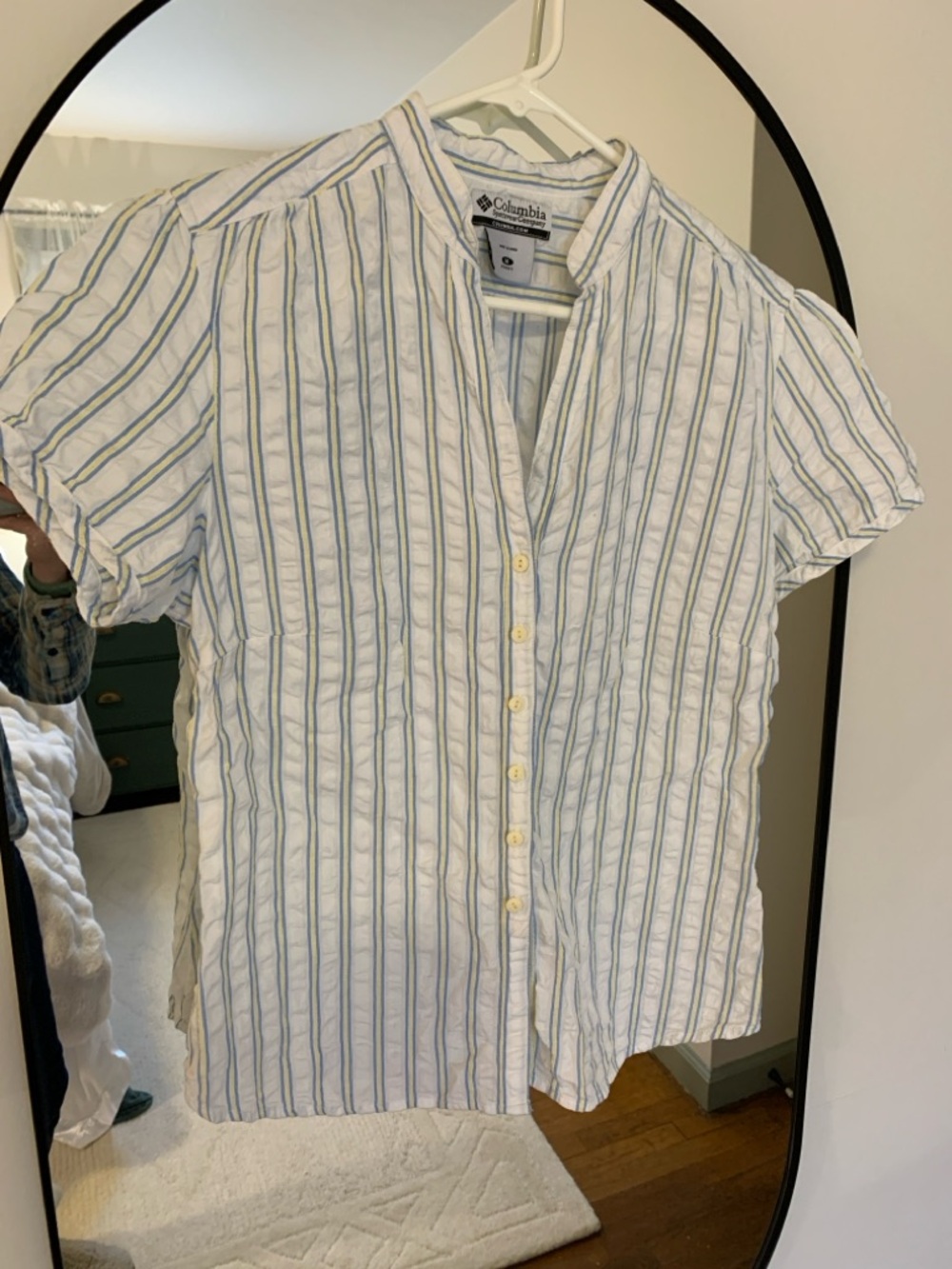 Columbia Sportswear Women’s Short Sleeve Striped Button-Up Shirt - White/Blue